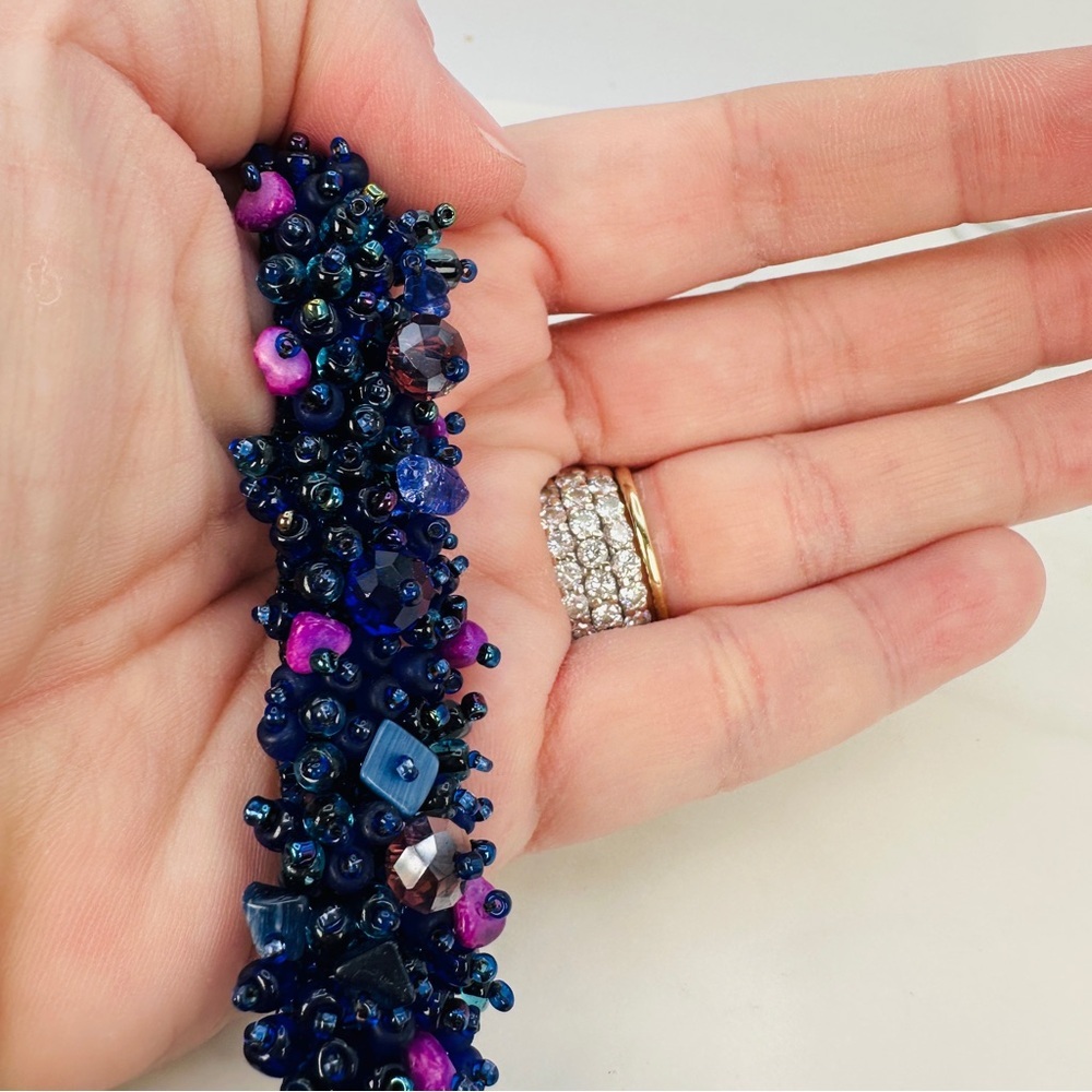 Purple and Blue Handmade Glass Bead Bracelet With Natural Stones Bead Stew 7” - Picture 4 of 9